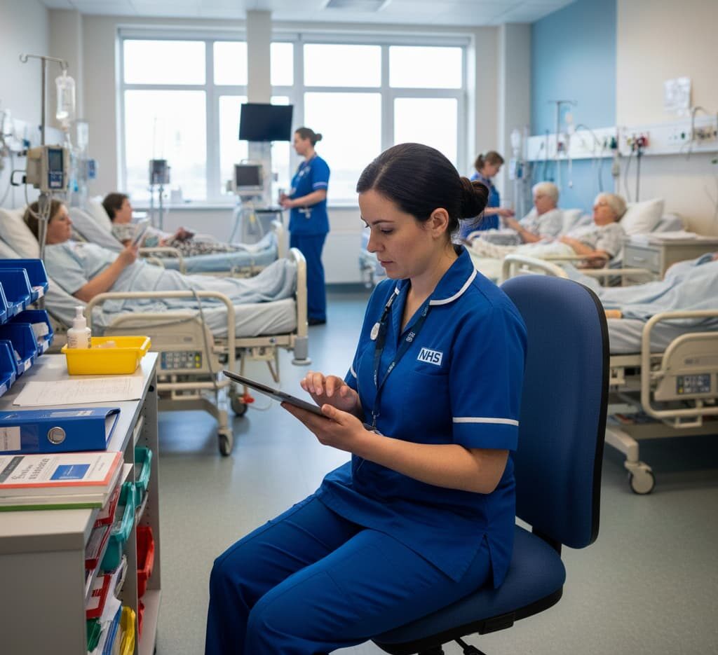 NHS staff working on tablet