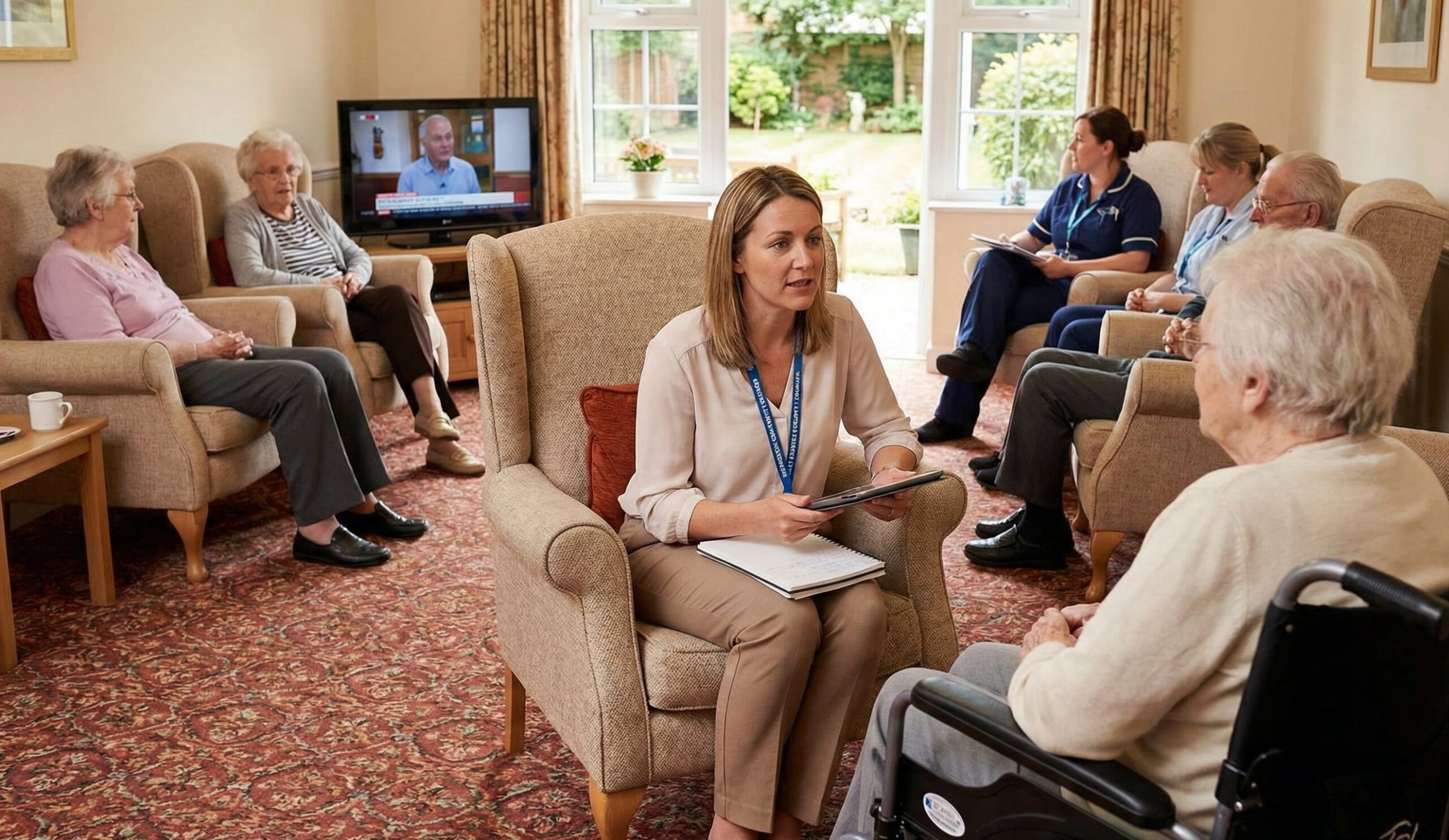 Social worker at desk with files