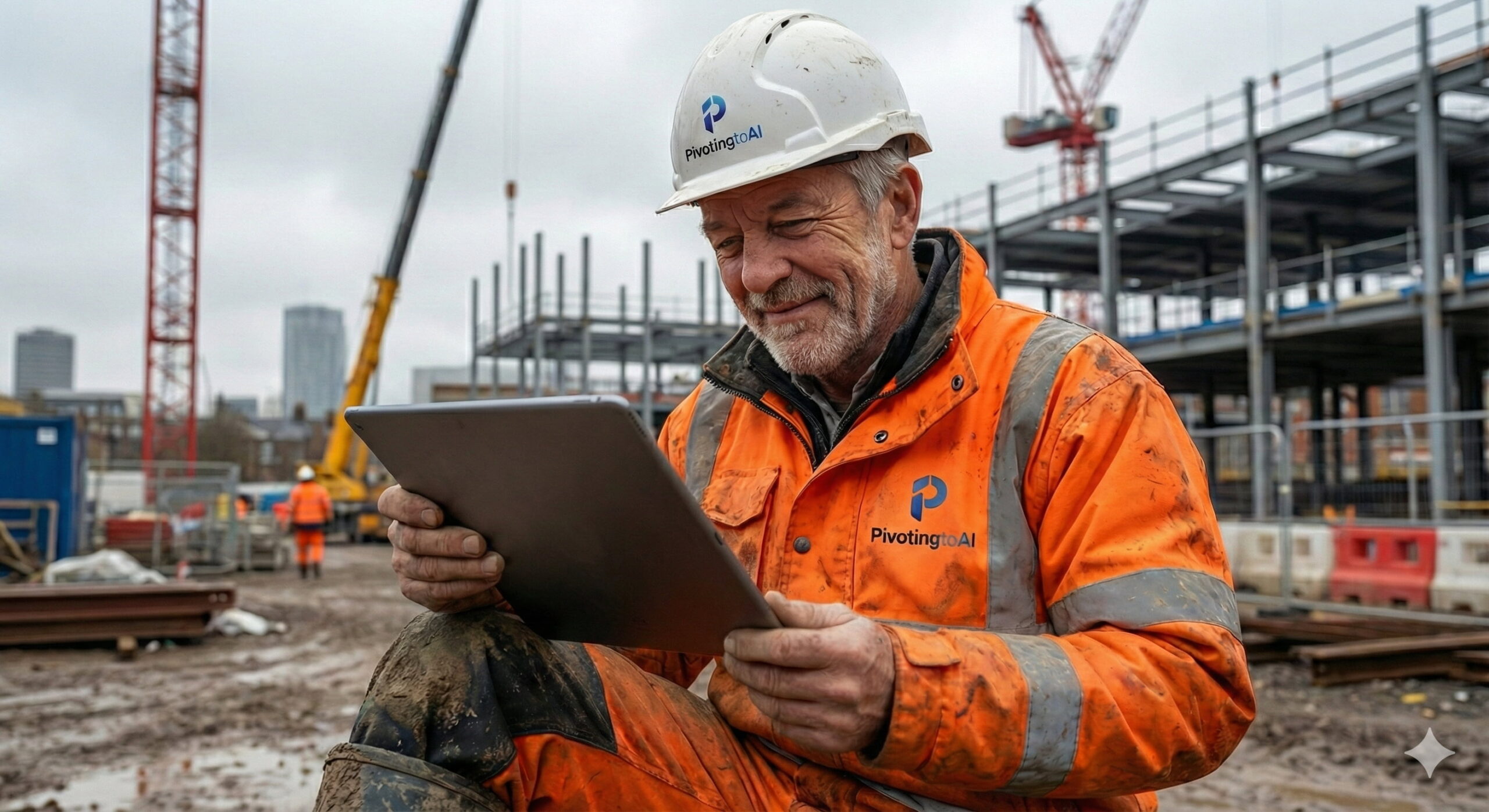 Construction site manager using tablet